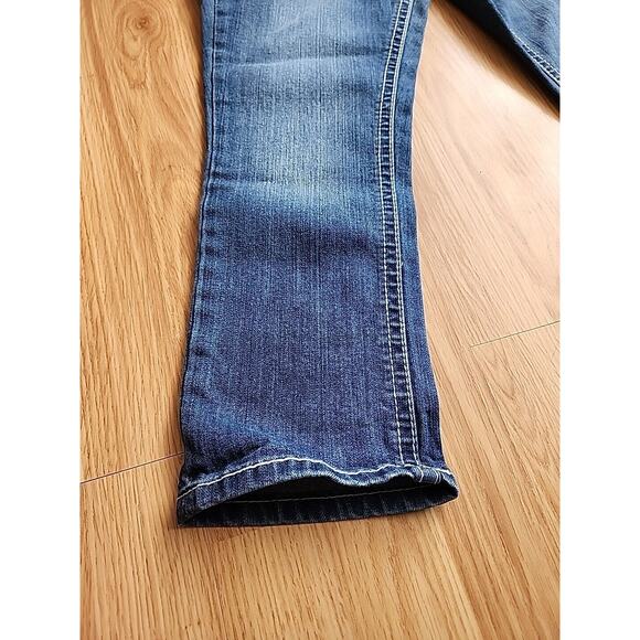 Soundgirl Denim Capri Jeans Sz 5 Embroidered Rhinestones Thick Stitch Distressed - Picture 7 of 12